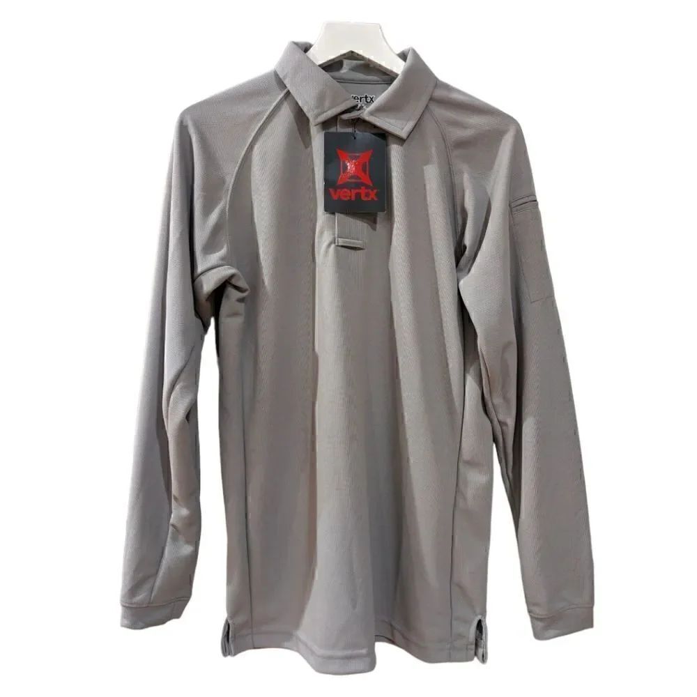 NWT (2) Vertx Tactical Men's Light Grey Textured Long Sleeve Polo Shirt Size S